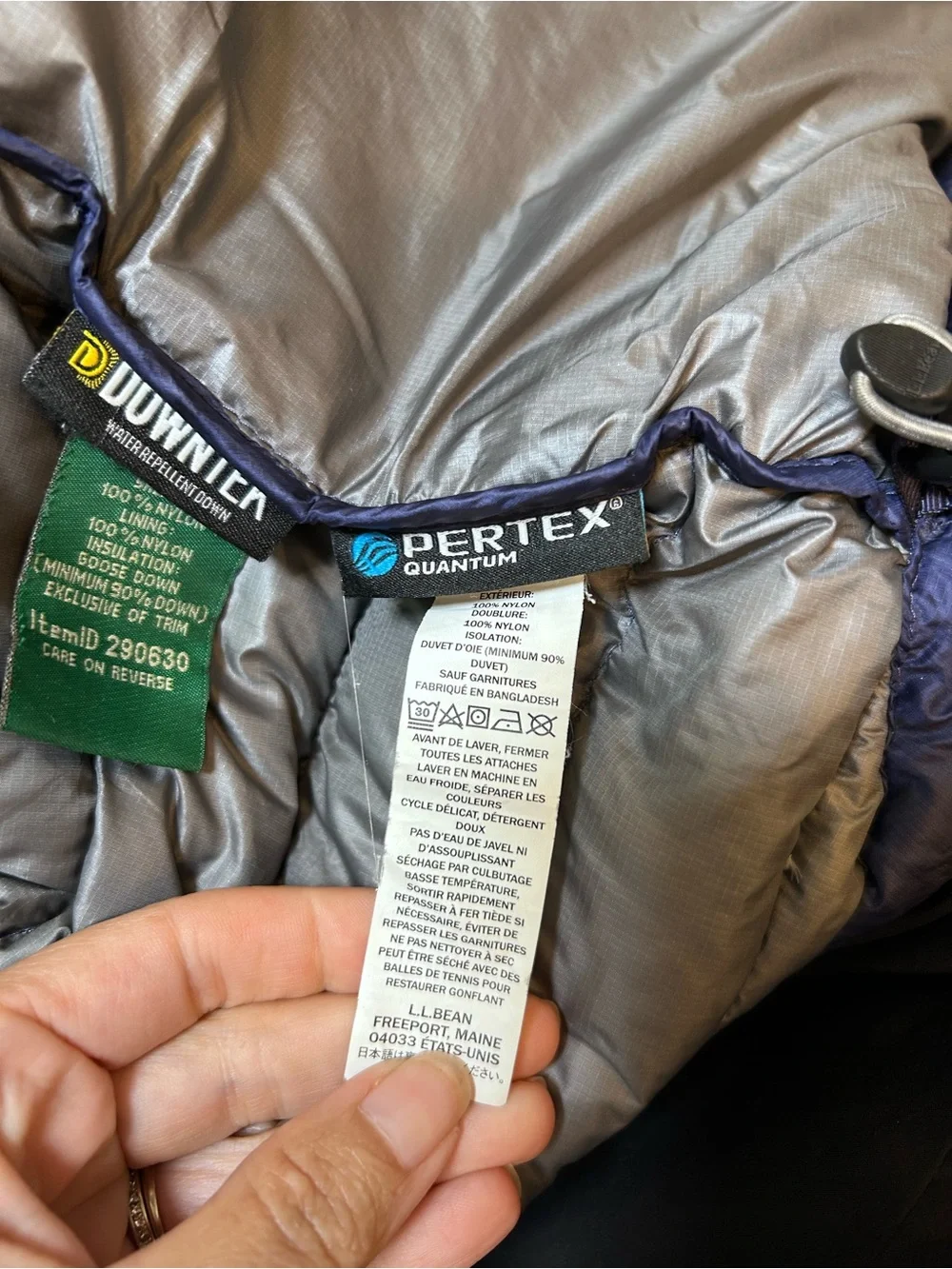 LL Bean men’s ultralight blue down puffer 850 jacket hooded size small zip up